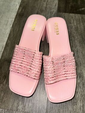 GUESS Pink Braided Strap Slide Heels